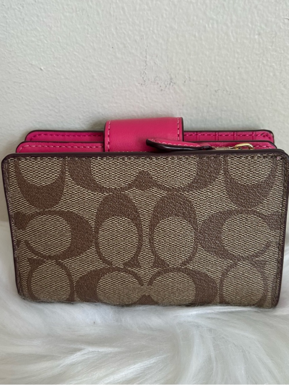 Coach Medium Corner Zip Wallet Signature Canvas Brown Pink C0082 - Picture 2 of 7